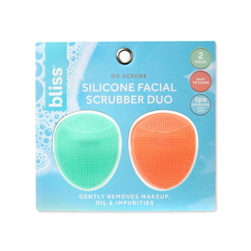 Bliss Go Scrubs Facial Scrubber Duo-Green/Orange in packaging