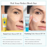 Block Star Clarifying Mineral Sunscreen SPF 30 comparison chart to Block Star Tinted Daily Mineral SPF 30