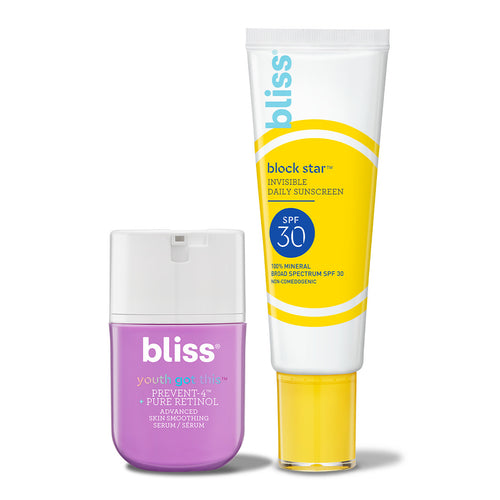 Bliss Protect & Glow Duo includes Youth Got This Serum and Block Star SPF 30
