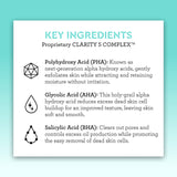 Bliss Clear Genius Peel key ingredients include Polyhydroxy Acid, Glycolic Acid, and Salicylic Acid