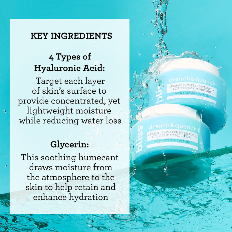 Bliss Drench & Quench Moisturizer key ingredients
