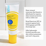 Bliss Block Star Daily Mineral SPF 30 is a sheer mineral sunscreen that blends effortlessly for superior daily mineral protection with no white cast