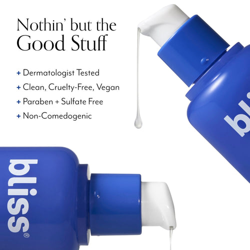 Bliss Renew & Smooth Night Glycolic Acid Serum is dermatologist tested, clean, cruelty-free, vegan, is paraben + sulfate free, and is also non comedogenic
