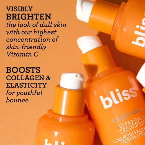 Bliss Bright Idea Serum helps to visibly brighten the look of dull skin with our highest concentration of skin-friendly vitamin c and boosts collagen and elasticity for youthful bounce