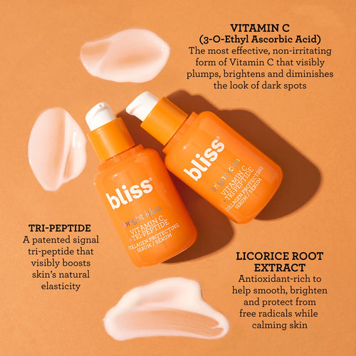 Bliss Bright Idea Serum key ingredients are Vitamin C, Tri-Peptide, and Licorice Root Extract