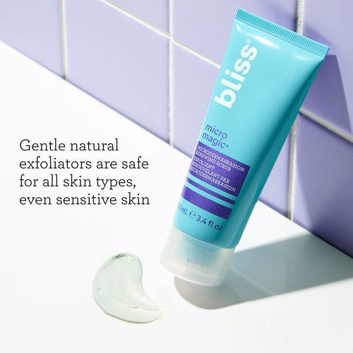 Bliss Micro Magic Microdermabrasion Scrub is a gentle natural exfoliator that is sage for all skin types, even sensitive skin 
