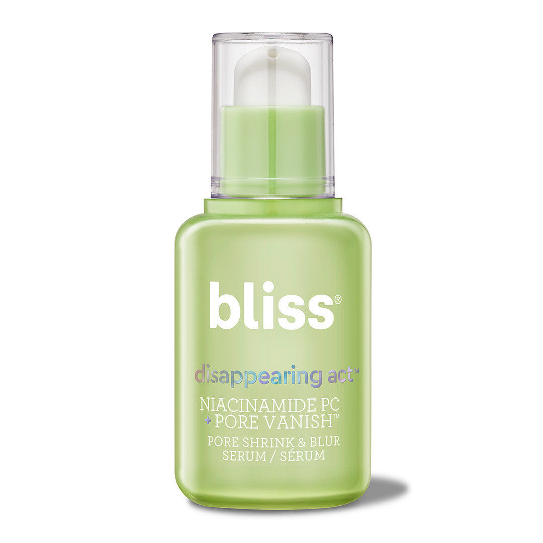 Disappearing Act Pore Shrink & Blur Serum in green pump serum bottl