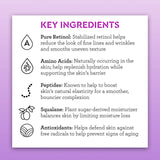 Bliss Youth Got This Moisturizer key ingredients include Pure Retinol, Amino Acids, Peptides, Squalane, and Antioxidants